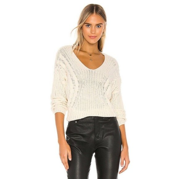 HEARTLOOM Evon Sweater Ivory White Cable Knot Acrylic Split Hem M NWT $79